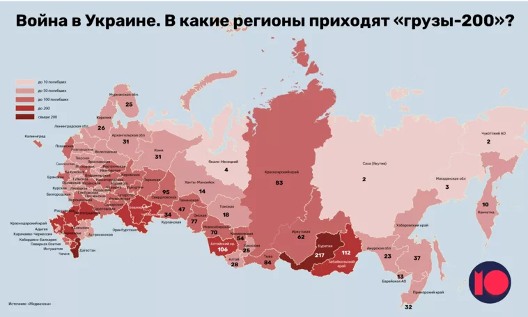 Куди в росії найчастіше йдуть похоронки з України - кого путін відправляє на війну