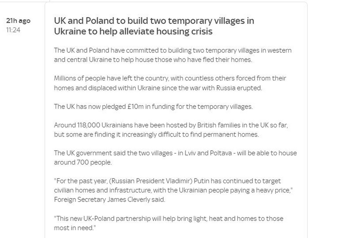 Польща та Британія збудують два села для ВПО – на Львівщині і Полтавщині