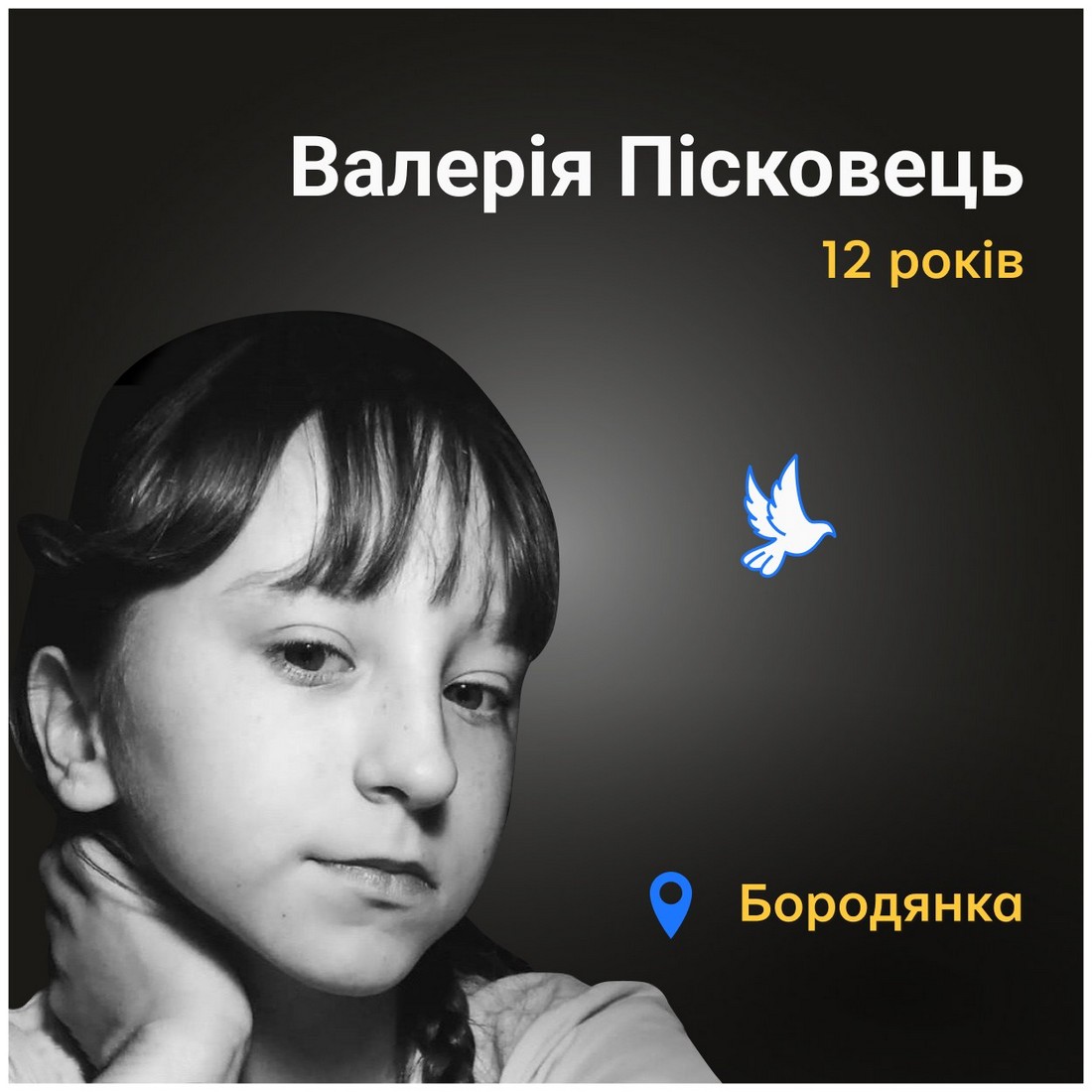 Меморіал: вбиті росією. Валерія Пісковець, 12 років, Київщина, березень