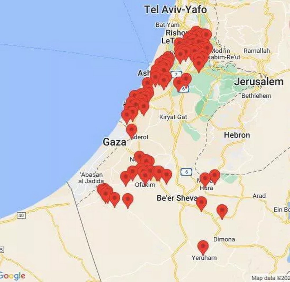 Місця обстрілів по Ізраїлю, за даними ЦАХАЛу, 7 жовтня 2023 року