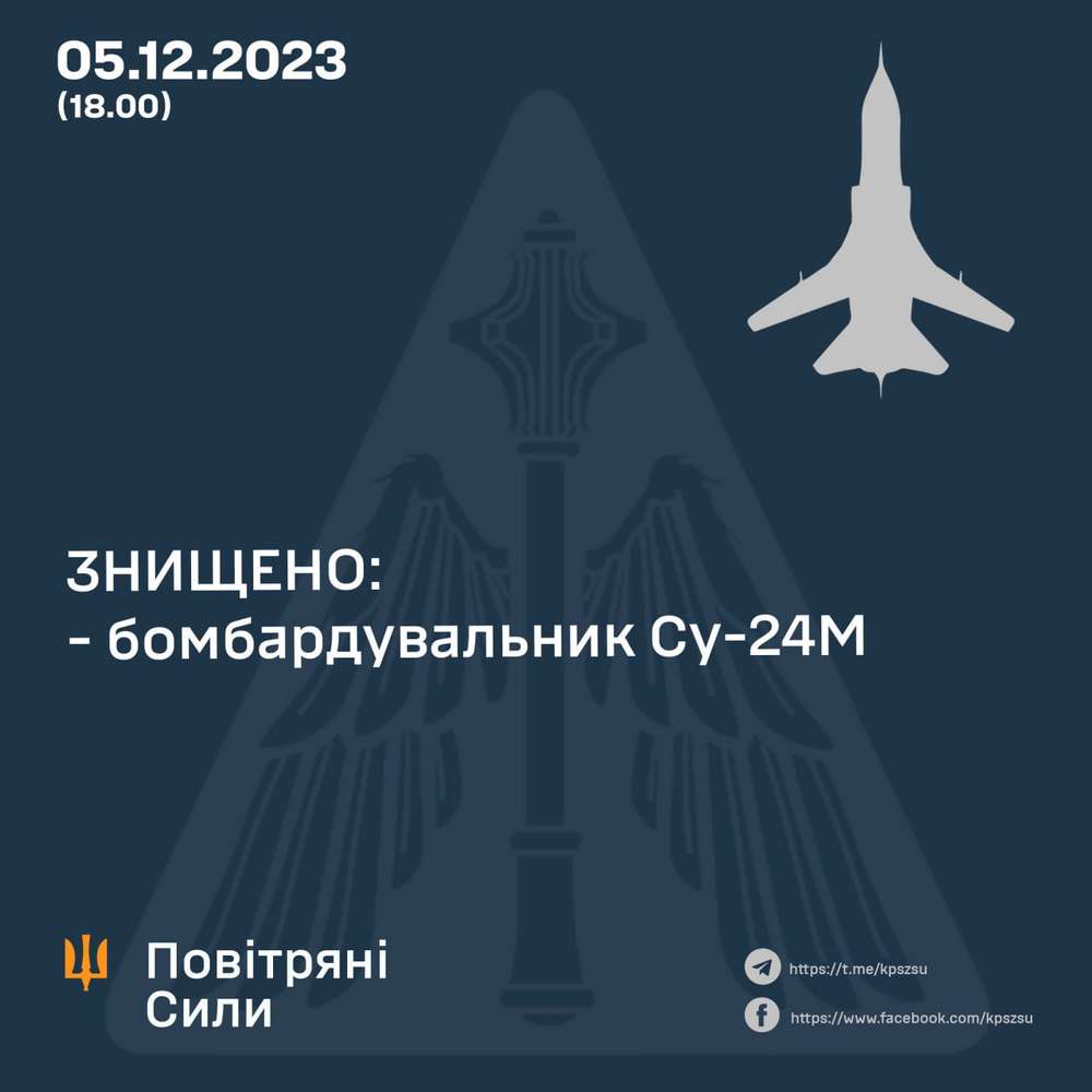 ЗСУ знищили ворожий бомбардувальник Су-24М, який летів атакувати Одесу