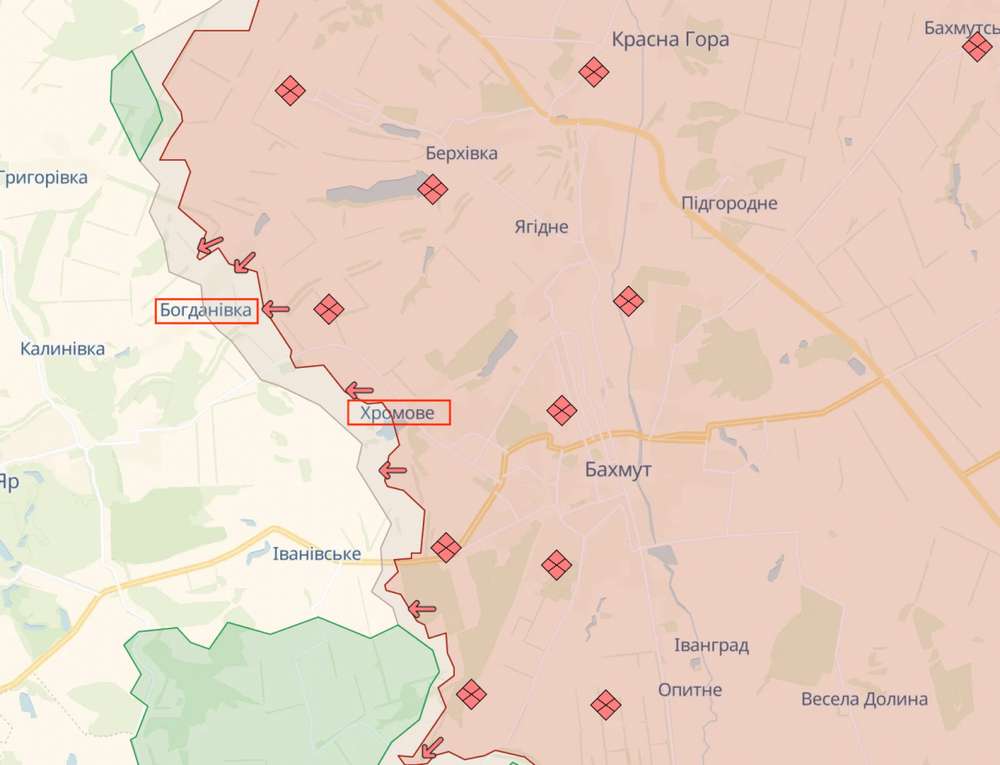 Богданівка та Хромове на мапі бойових дій
