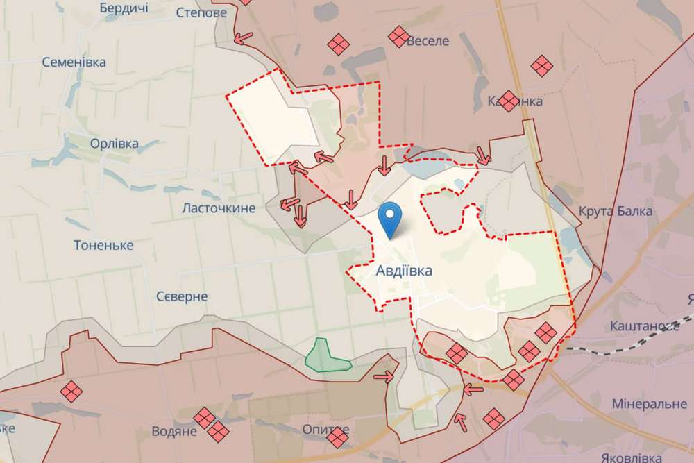 Місто Авдіївка Донецької області на мапі DeepState станом на четверг 15 лютого
