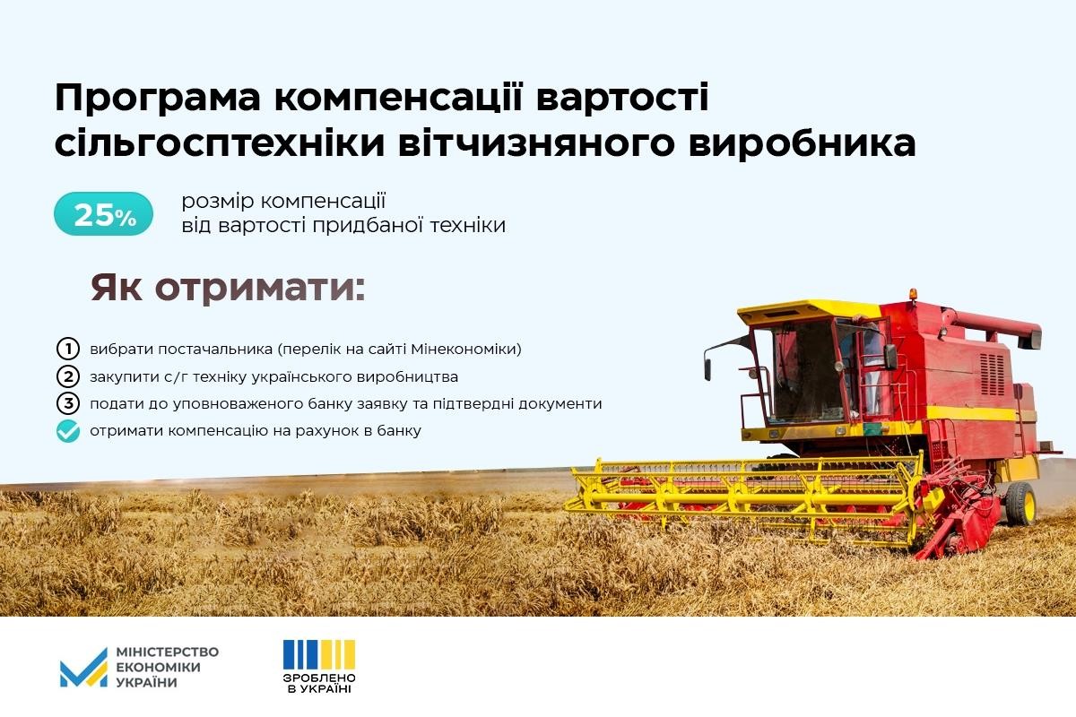 Як аграрії в Україні можуть отримати 25% компенсації вартості придбаної сільгосптехніки