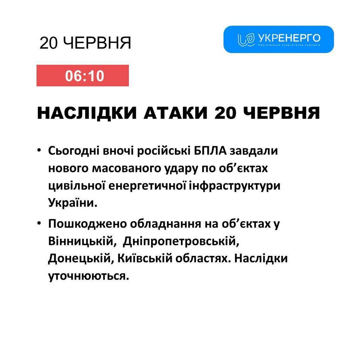 Масована нічна повітряна атака 20 червня: удар по енергетиці, основний напрям – Дніпропетровщина