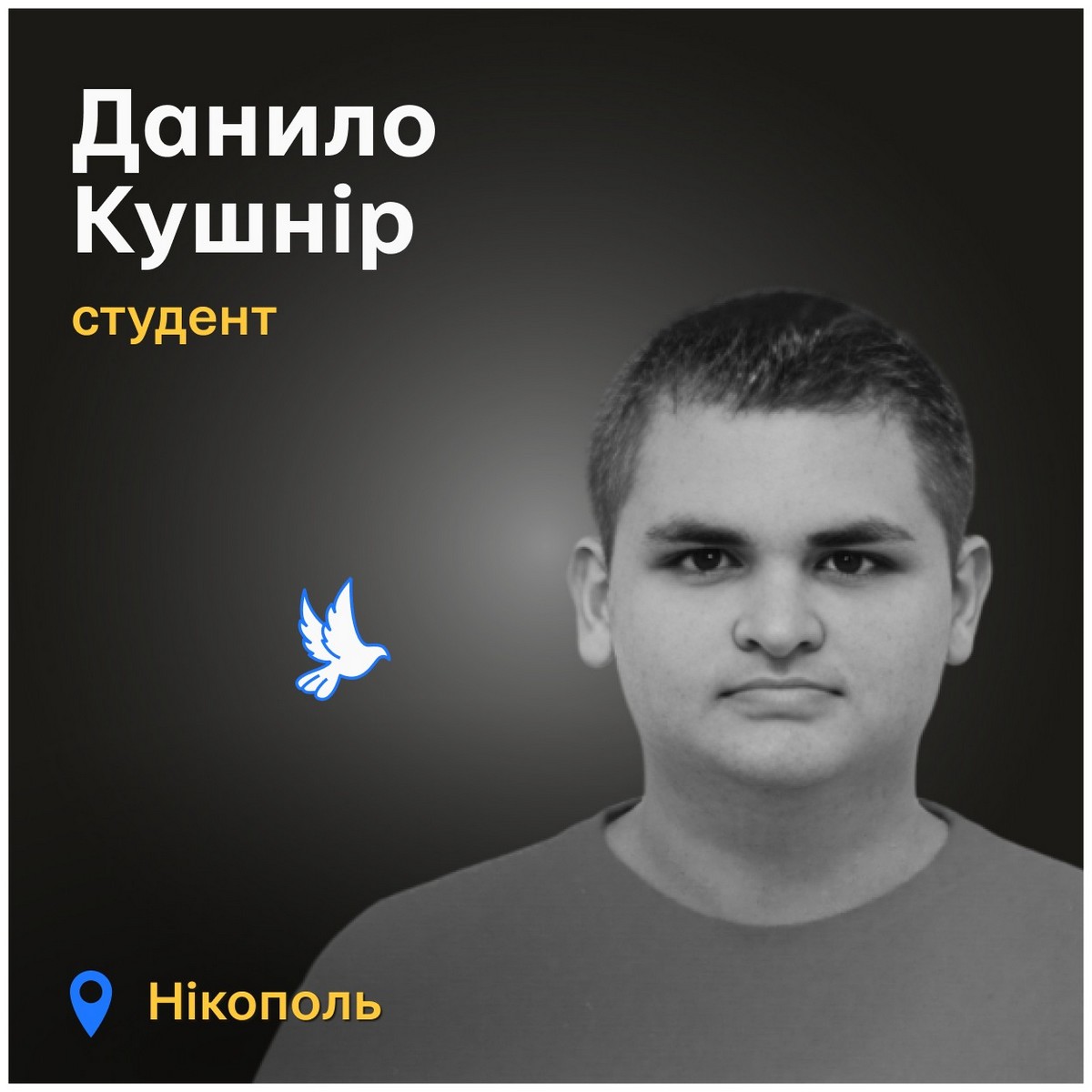 Меморіал: вбиті росією. Данило Кушнір, 19 років, Нікополь, липень