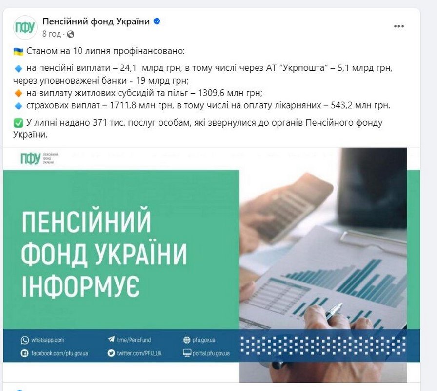 Виплати пенсій, субсидій та лікарняних за липень – як відбувається фінансування