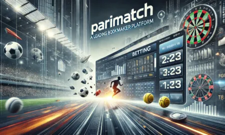 DALL·E 2024 08 26 11.07.23 A wide image depicting Parimatch as a leading bookmaker platform. The image should feature the Parimatch logo prominently at the top. Below it, includ