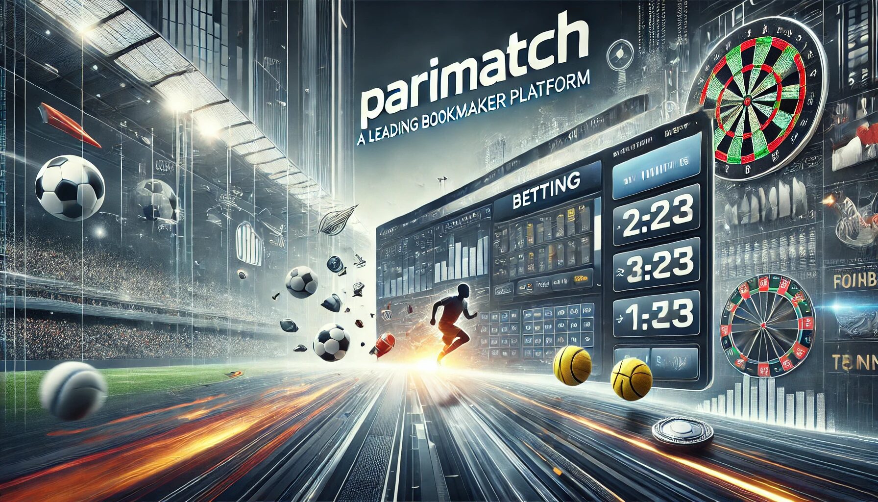 DALL·E 2024 08 26 11.07.23 A wide image depicting Parimatch as a leading bookmaker platform. The image should feature the Parimatch logo prominently at the top. Below it, includ