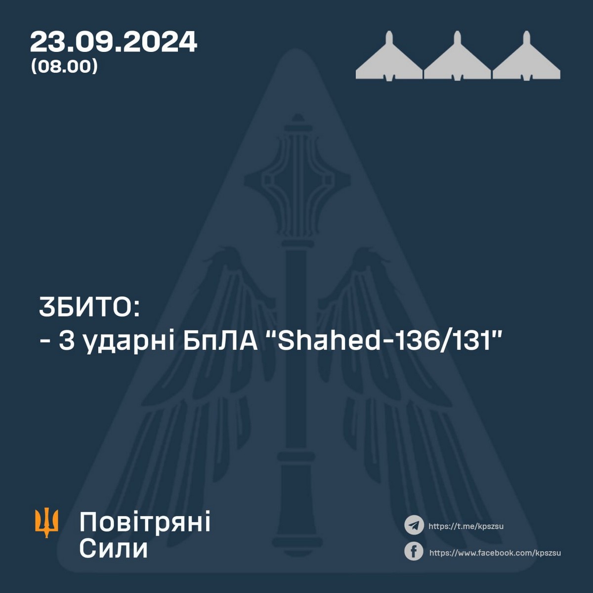 Нічна повітряна атака 23 вересня: ворог запускав ракети і  «Щахеди» - все, що відомо