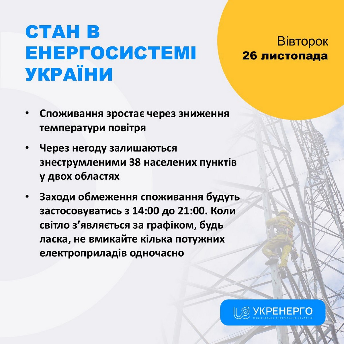 Графіки відключень світла сьогодні діятимуть з 14:00 в усіх областях – Укренерго