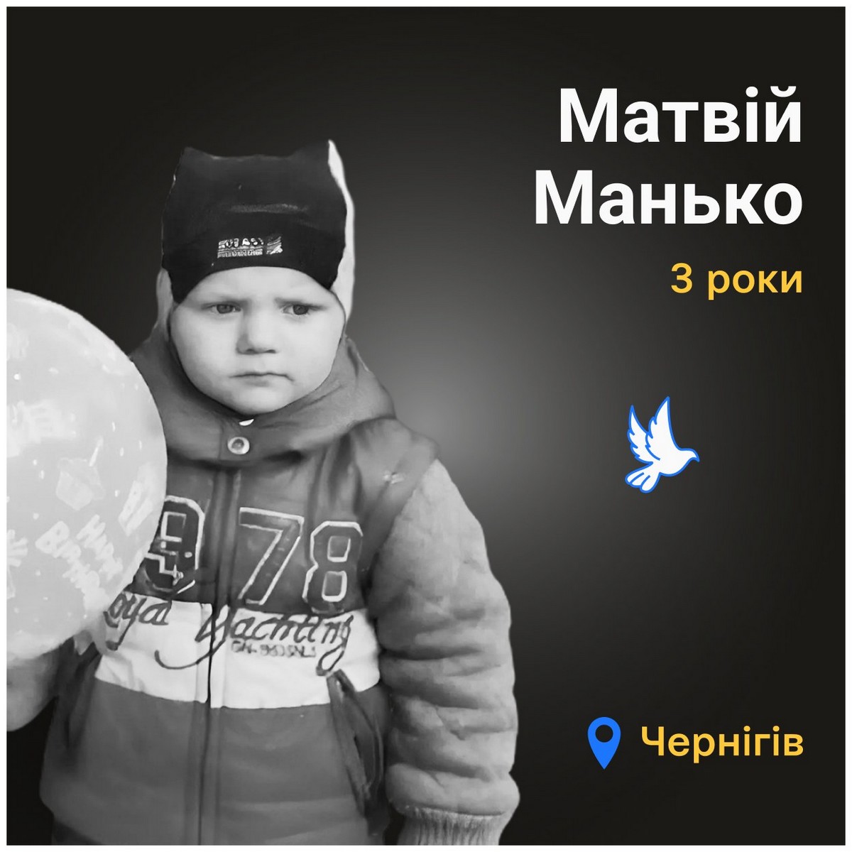 Меморіал: вбиті росією. Матвій Манько, 3 роки, Чернігів, березень